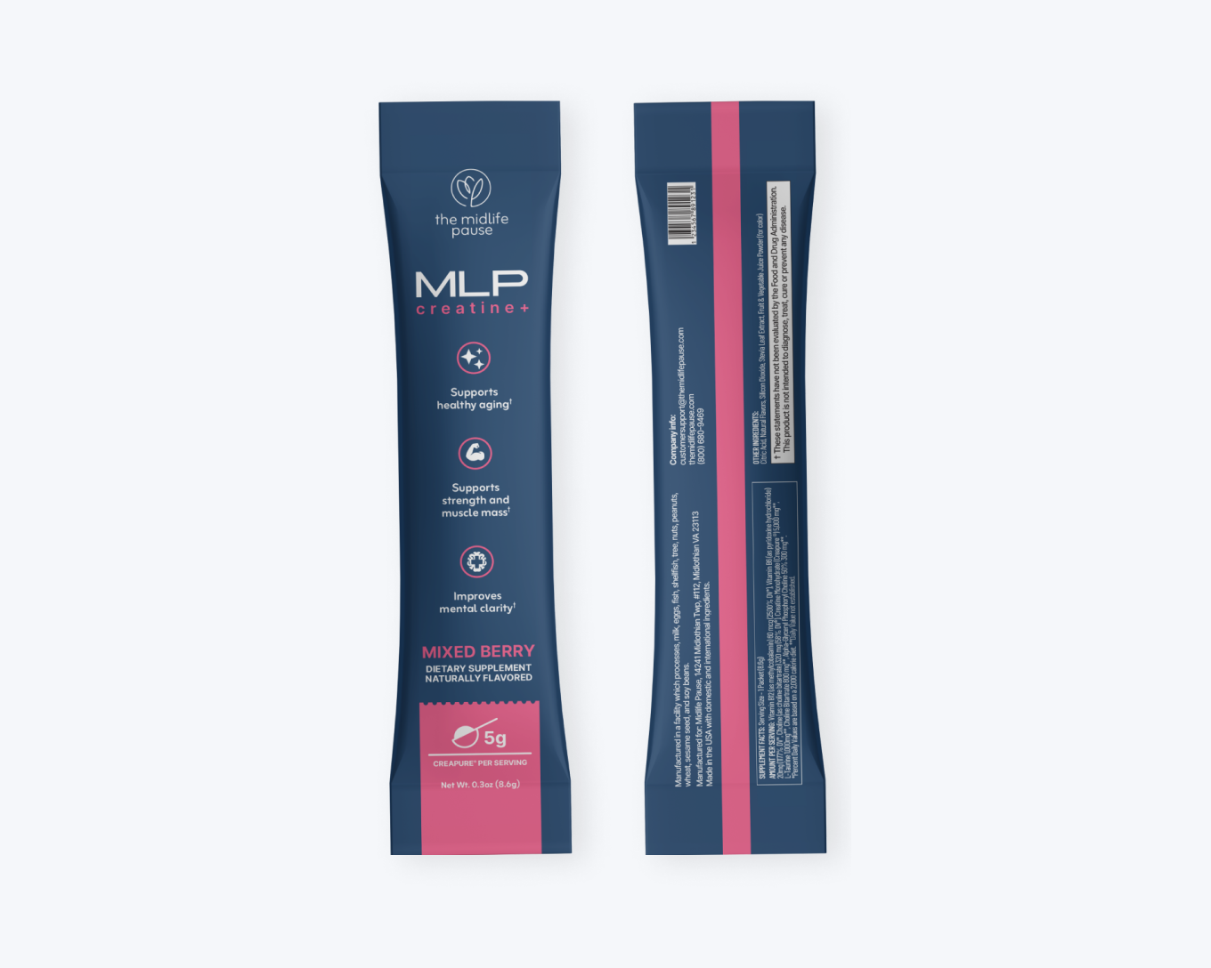 Two Creatine+ stick packs, front and back