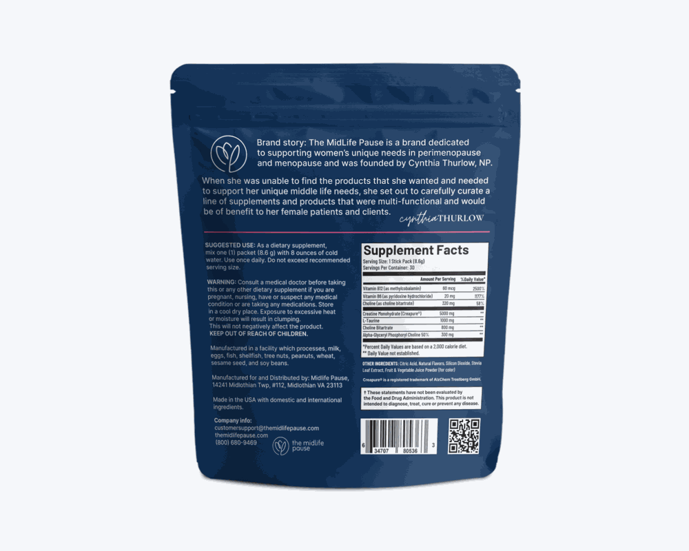 Back of the Creatine+ pouch showing the Supplement Facts panel