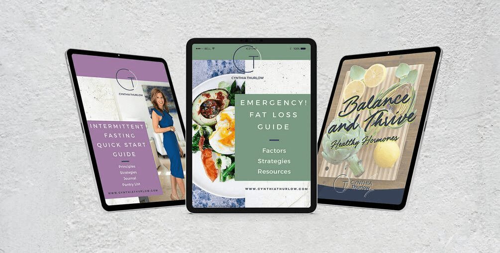 Cynthia Thurlow's free guides shown on three tablets
